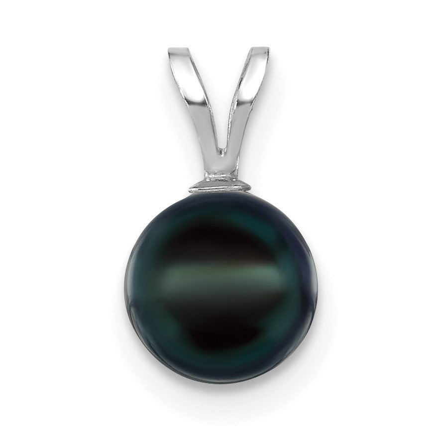 14k White Gold 7-8mm Round Black Akoya Saltwater Cultured Pendant