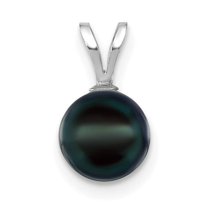 14k White Gold 7-8mm Round Black Akoya Saltwater Cultured Pendant