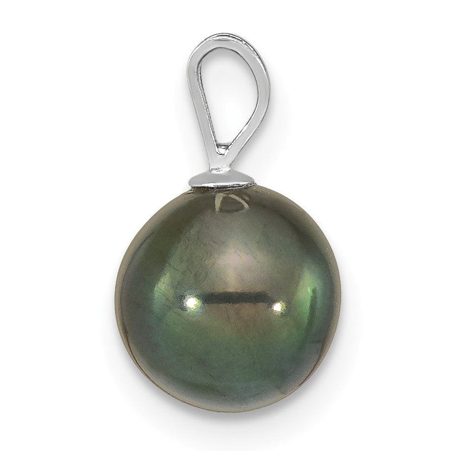 14k White Gold 8-9mm Round Black Akoya Saltwater Cultured Pendant