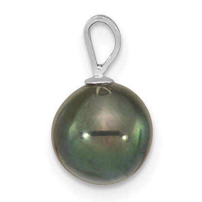 14k White Gold 8-9mm Round Black Akoya Saltwater Cultured Pendant