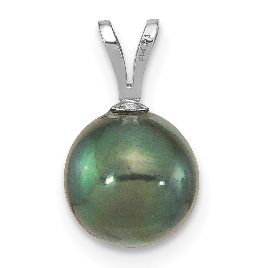 14k White Gold 8-9mm Round Black Akoya Saltwater Cultured Pendant