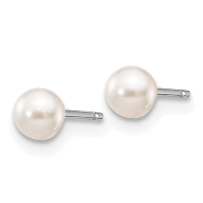 14k White Gold 3-4mm White Round Akoya Saltwater Cultured Pearl Post Earrings