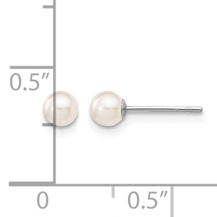14k White Gold 3-4mm White Round Akoya Saltwater Cultured Pearl Post Earrings