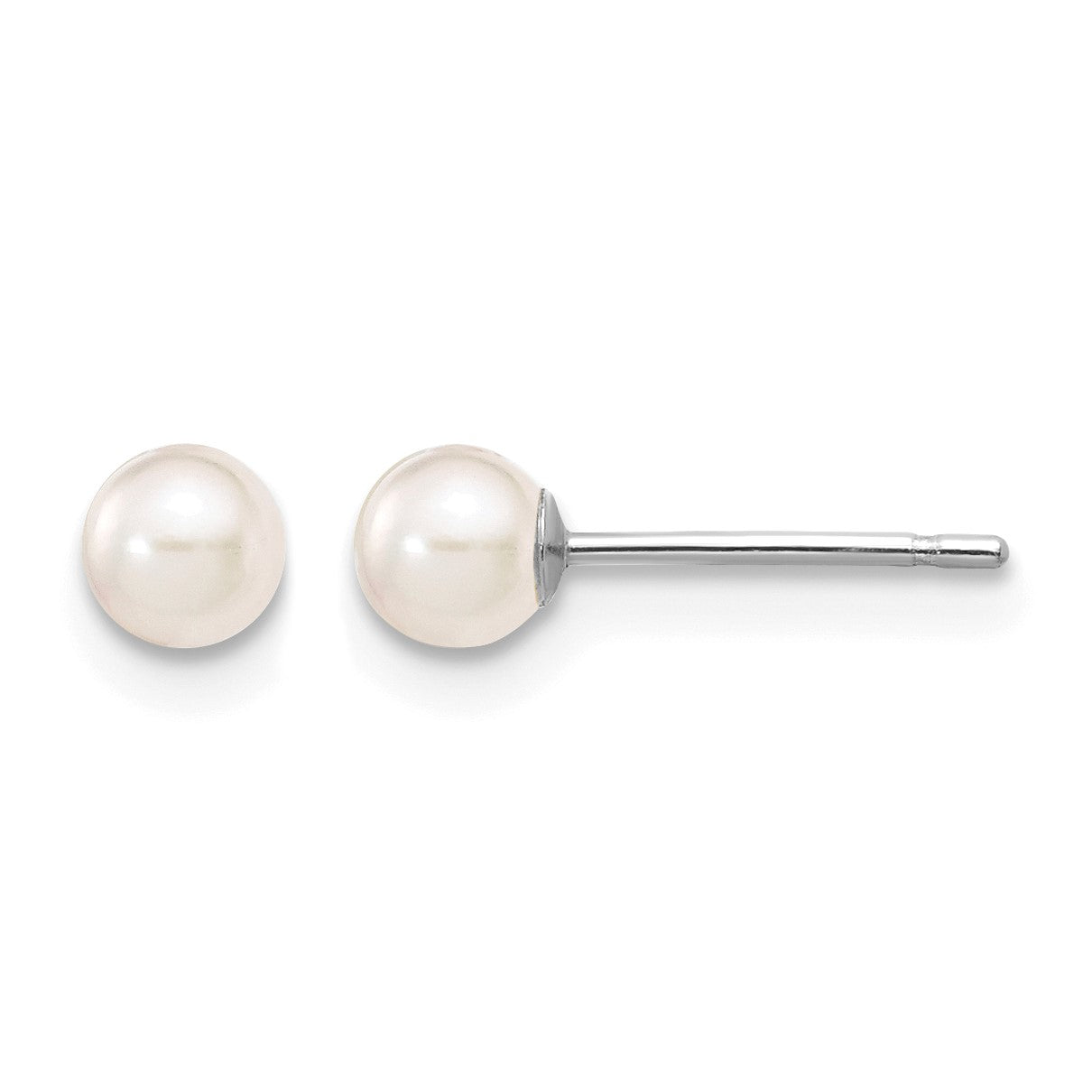 14k White Gold 3-4mm White Round Akoya Saltwater Cultured Pearl Post Earrings