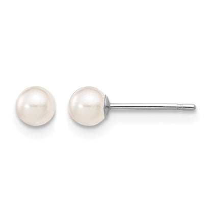 14k White Gold 3-4mm White Round Akoya Saltwater Cultured Pearl Post Earrings