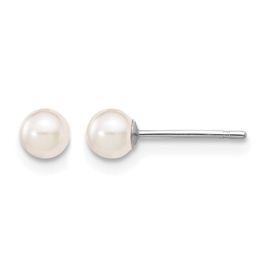 14k White Gold 3-4mm White Round Akoya Saltwater Cultured Pearl Post Earrings