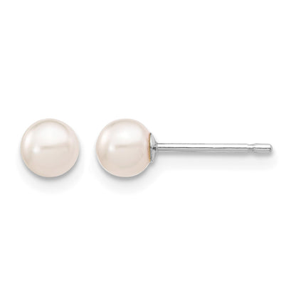 14k White Gold 4-5mm White Round Akoya Saltwater Cultured Pearl Post Earrings