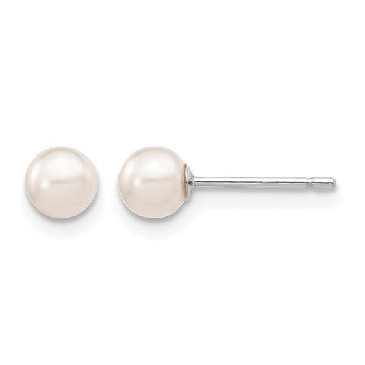 14k White Gold 4-5mm White Round Akoya Saltwater Cultured Pearl Post Earrings