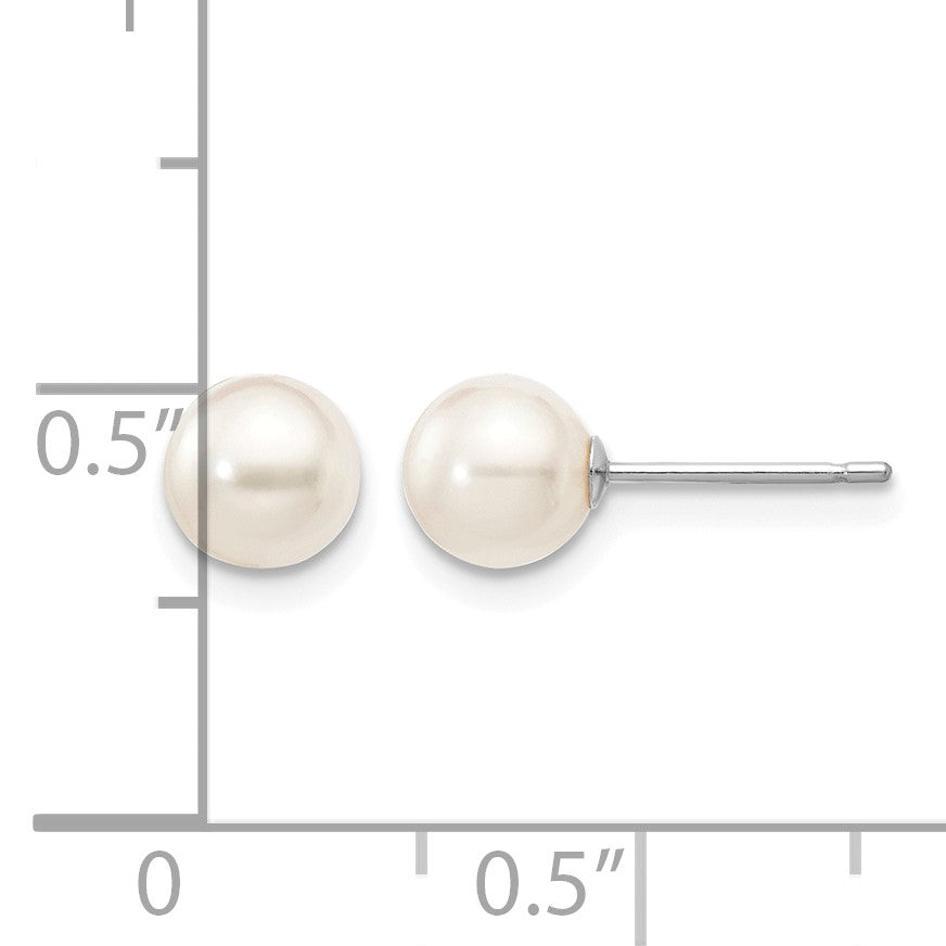 14k White Gold 5-6mm White Round Akoya Saltwater Cultured Pearl Post Earrings