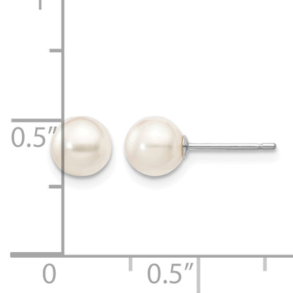 14k White Gold 5-6mm White Round Akoya Saltwater Cultured Pearl Post Earrings