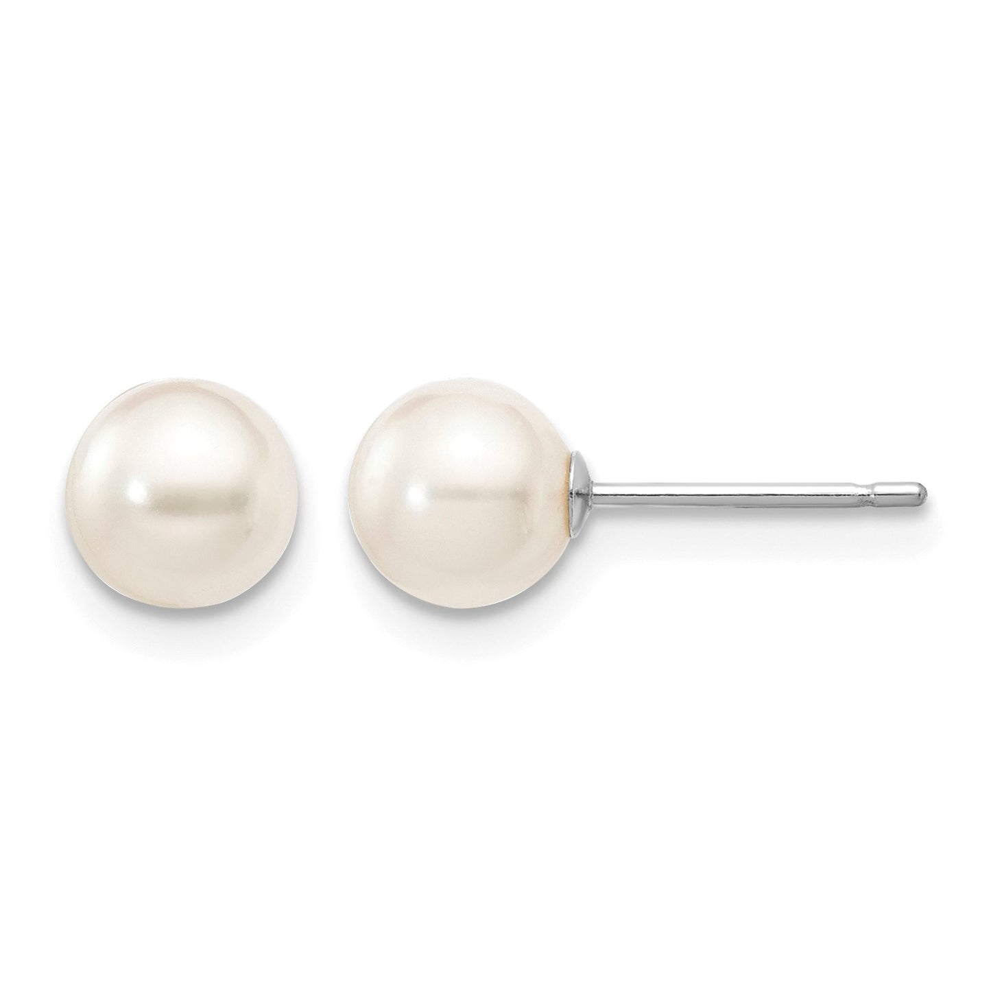 14k White Gold 5-6mm White Round Akoya Saltwater Cultured Pearl Post Earrings