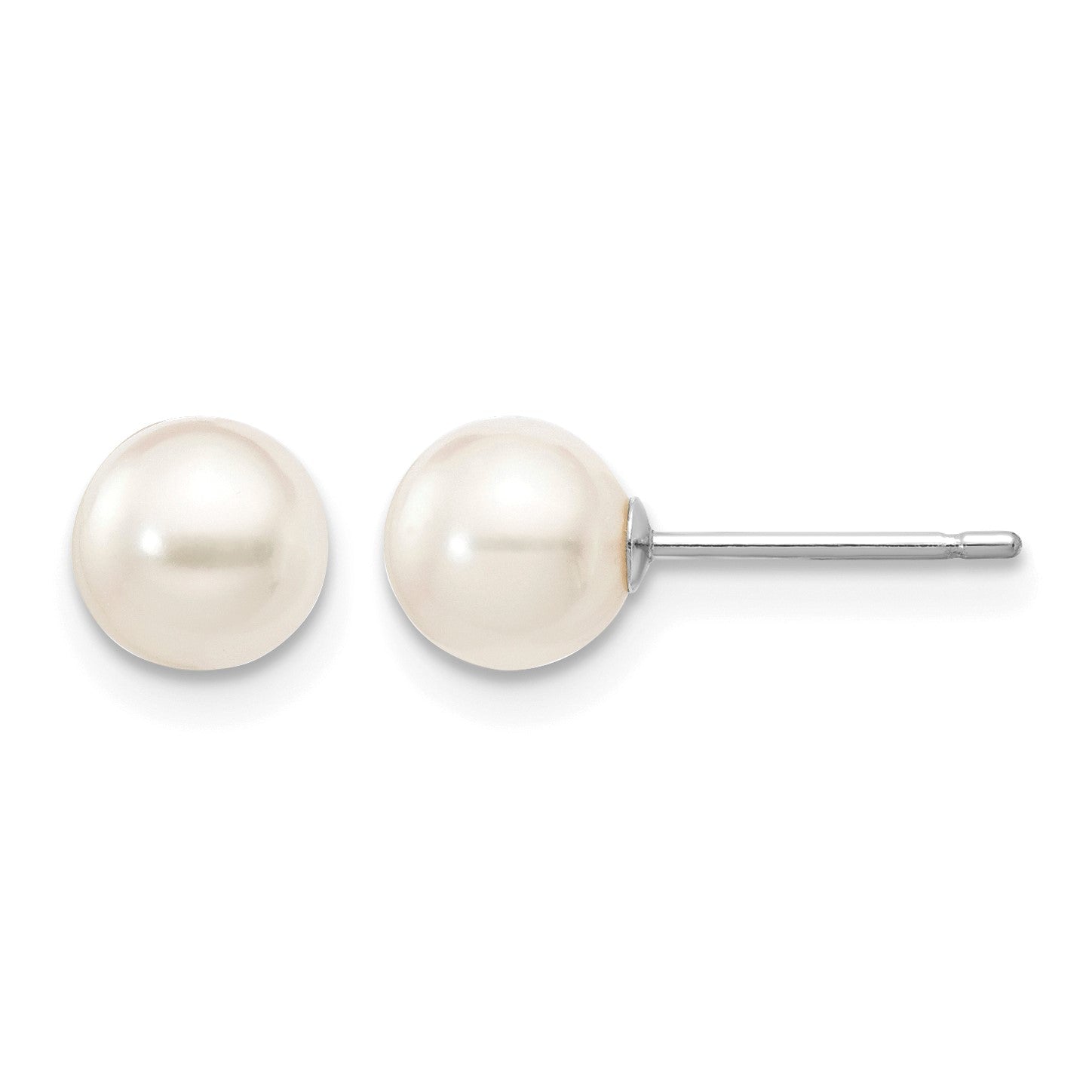 14k White Gold 5-6mm White Round Akoya Saltwater Cultured Pearl Post Earrings