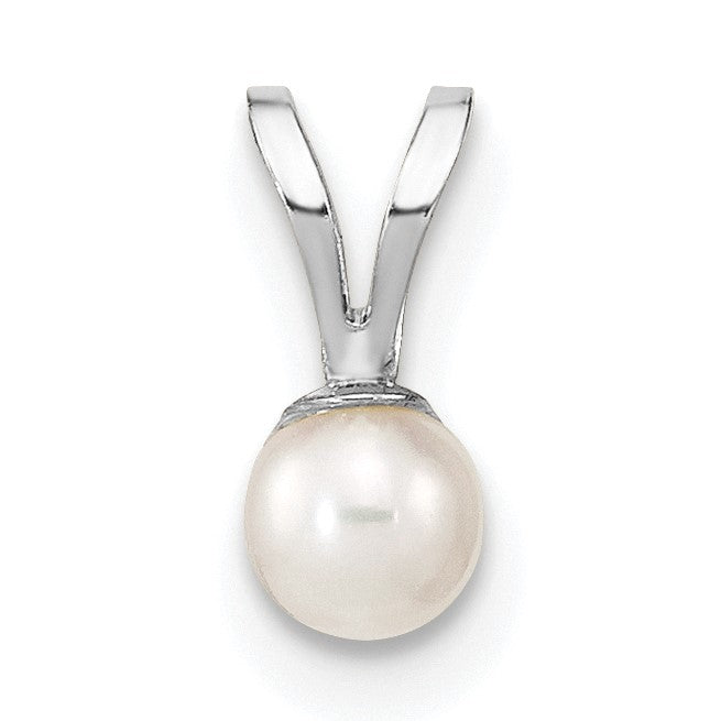 14k White Gold 3-4mm White Round Freshwater Cultured Pearl Pendant