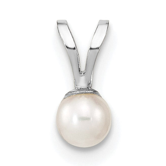 14k White Gold 3-4mm White Round Freshwater Cultured Pearl Pendant