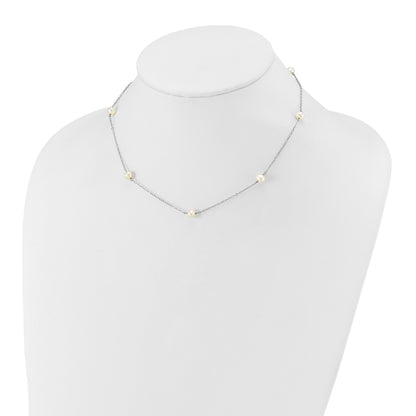 14k White Gold 5-6mm White Round Freshwater Cultured Pearl 7-Station 16 inch Necklace