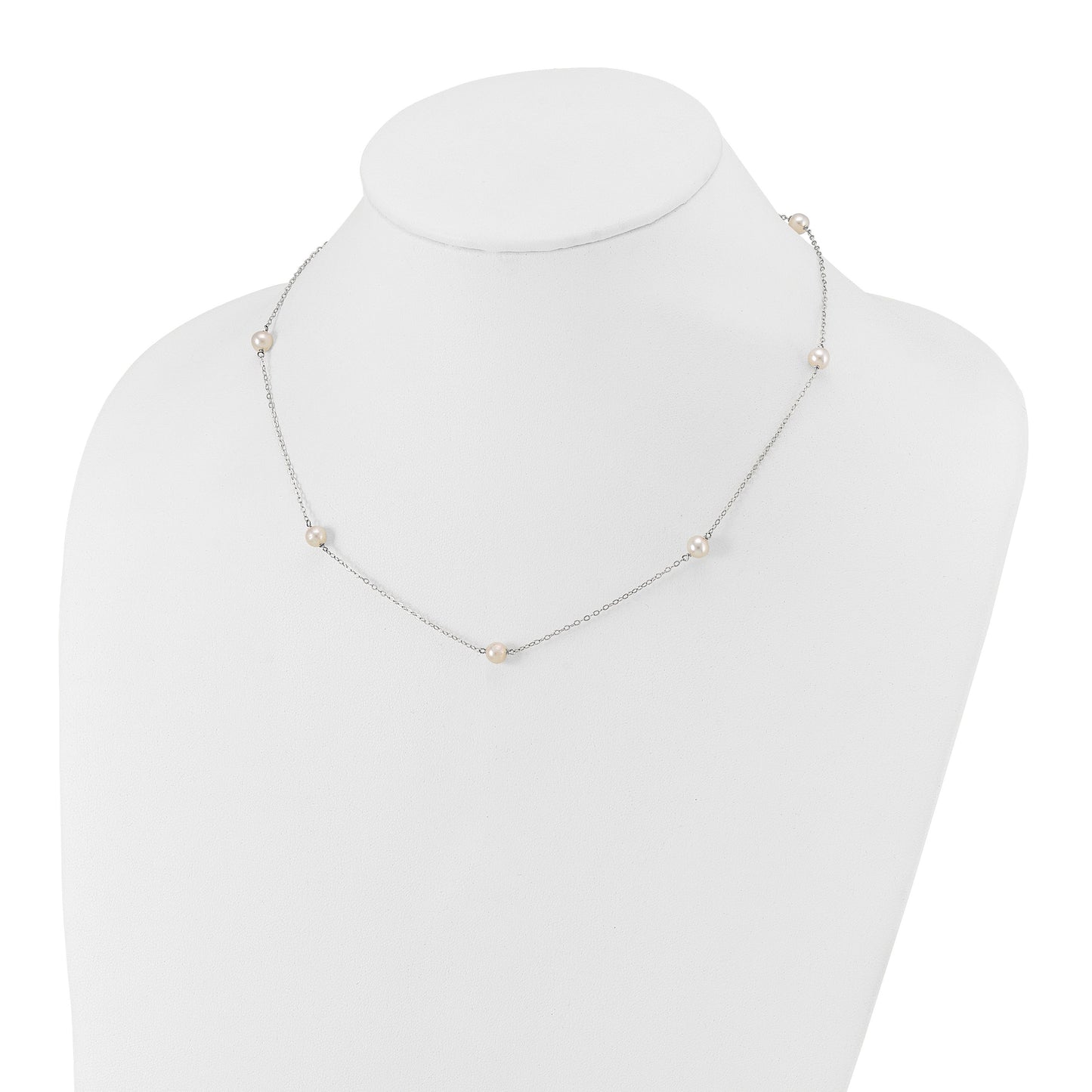 14k White Gold 5-6mm White Round Freshwater Cultured Pearl 7-station 18 inch Necklace