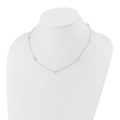 14k White Gold 5-6mm White Round Freshwater Cultured Pearl 7-station 18 inch Necklace