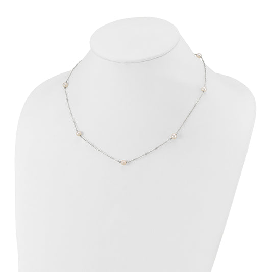 14k White Gold 5-6mm White Round Freshwater Cultured Pearl 7-station 18 inch Necklace