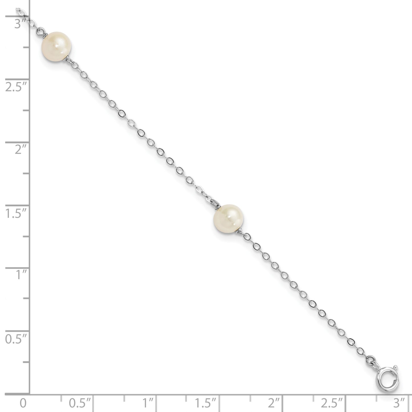 14k White Gold 5-6mm White Round Freshwater Cultured Pearl 3-Station 7.25 inch Bracelet