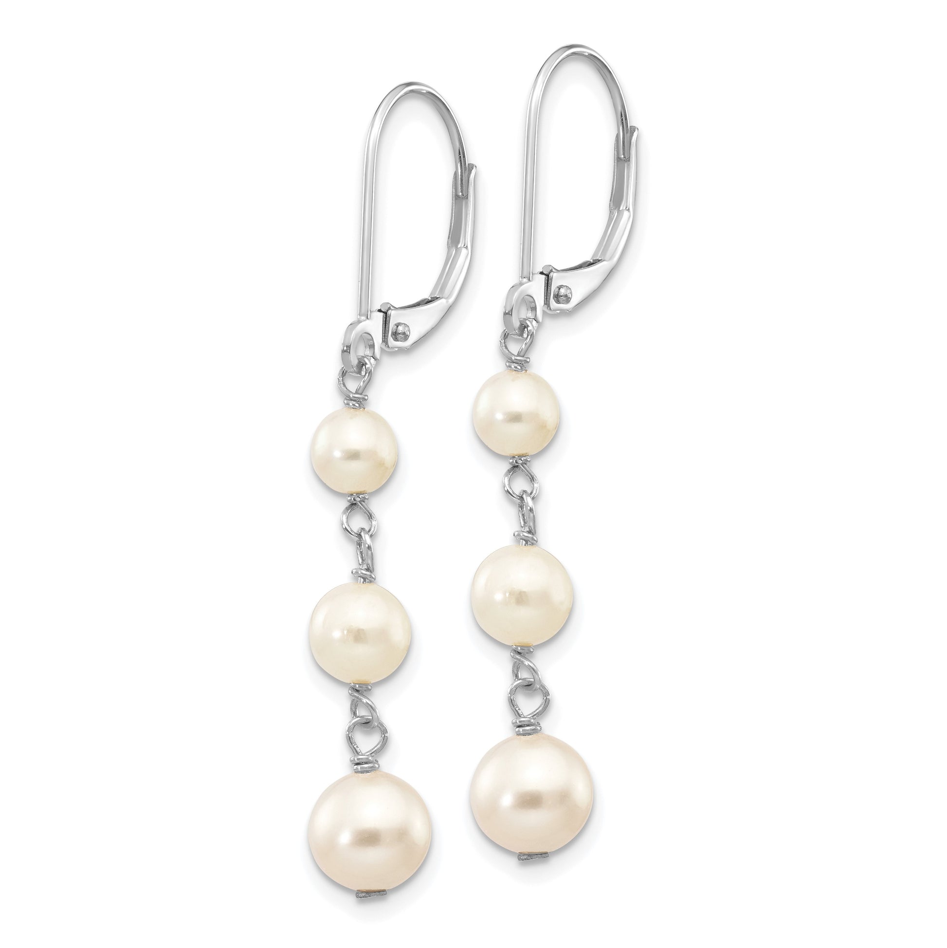 14k White Gold 4-6mm White Semi-Round Freshwater Cultured Pearl Dangle Leverback Earrings