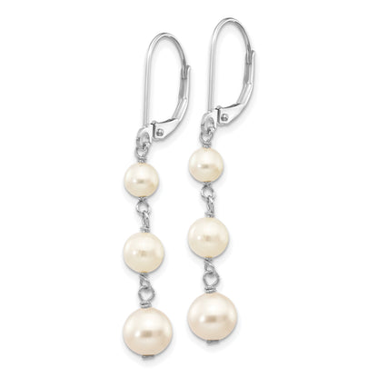 14k White Gold 4-6mm White Semi-Round Freshwater Cultured Pearl Dangle Leverback Earrings