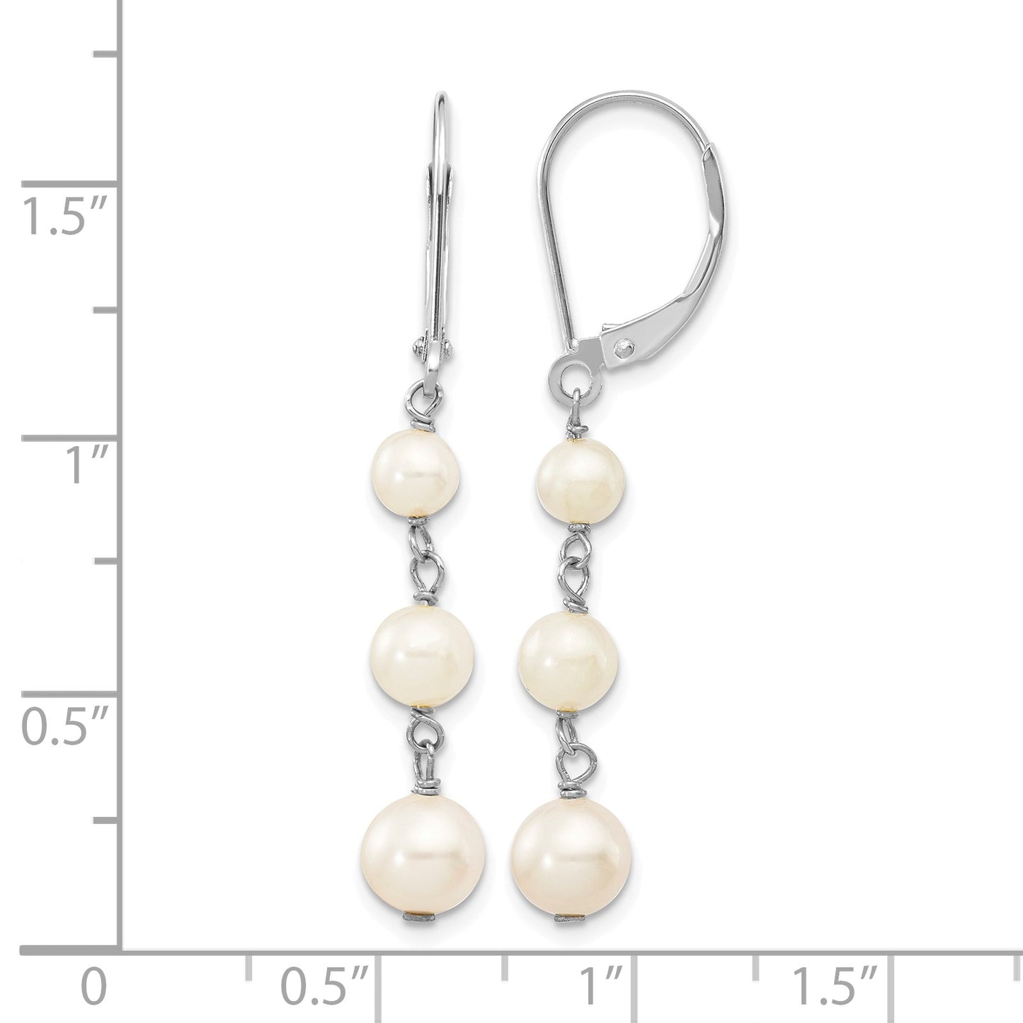 14k White Gold 4-6mm White Semi-Round Freshwater Cultured Pearl Dangle Leverback Earrings