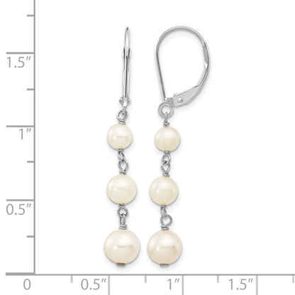 14k White Gold 4-6mm White Semi-Round Freshwater Cultured Pearl Dangle Leverback Earrings