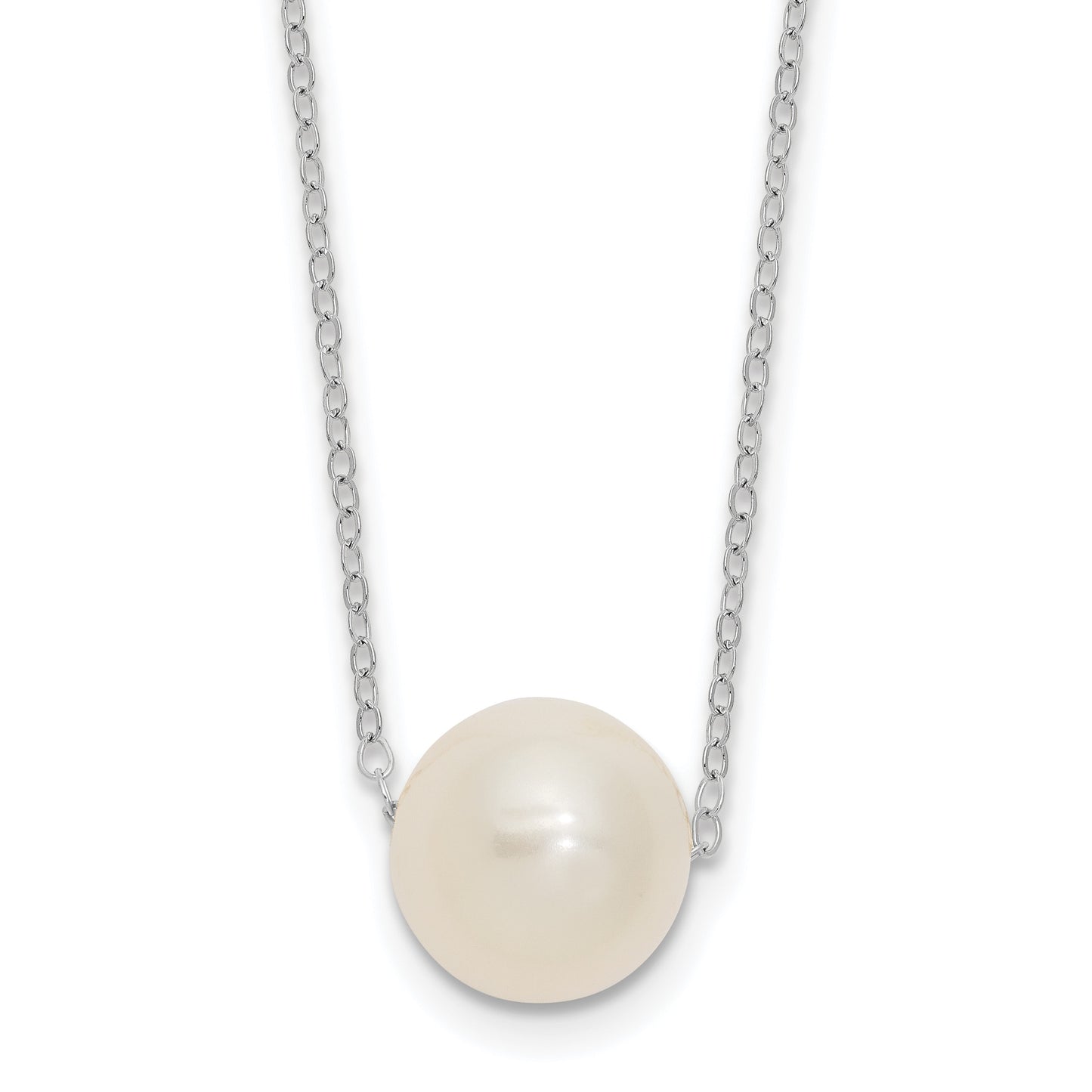 14k White Gold 10-11mm White Near Round Freshwater Cultured Pearl 17 inch Necklace