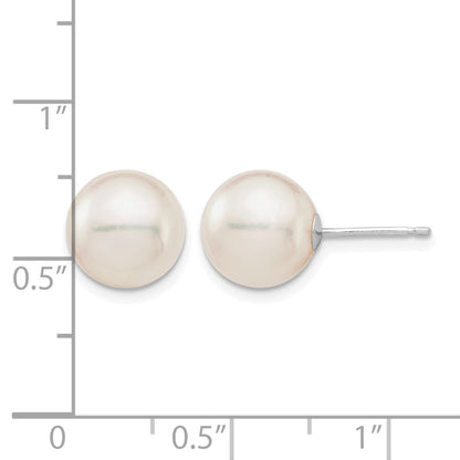 14k White Gold 9-10mm White Round Akoya Saltwater Cultured Pearl Post Earrings