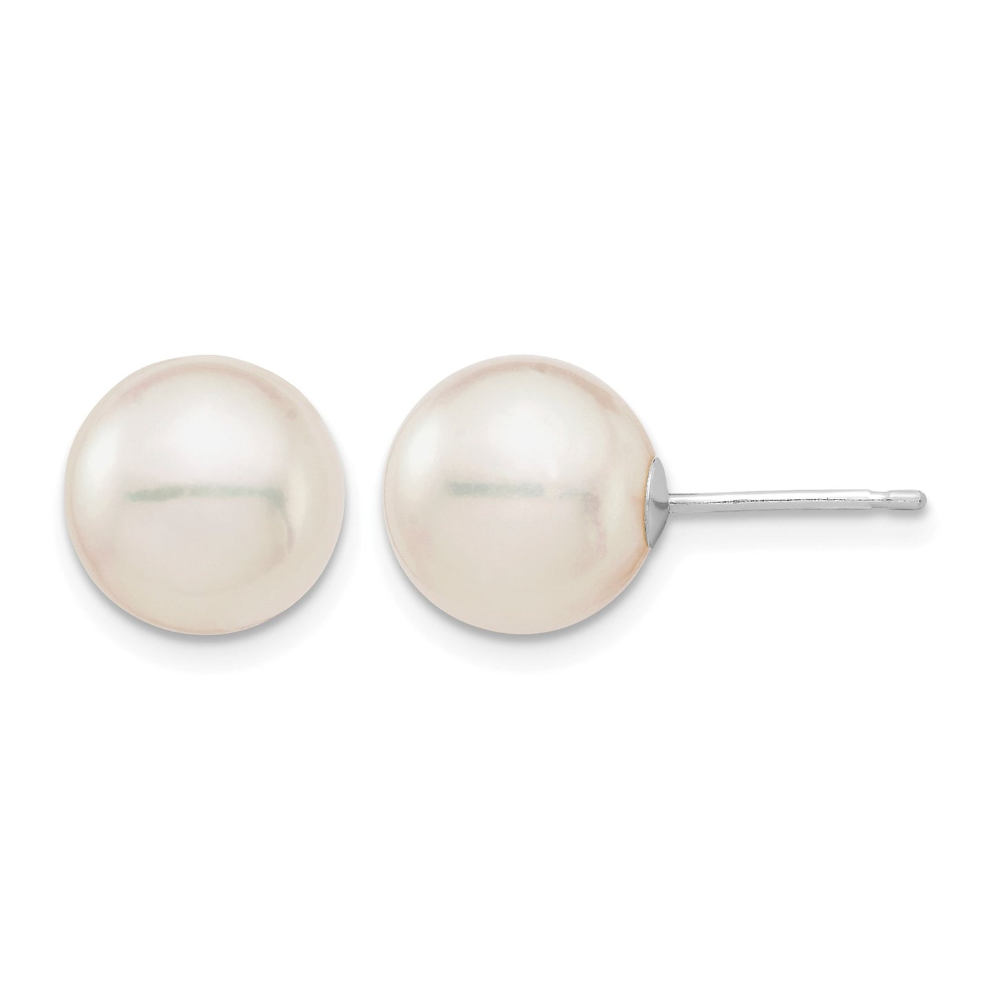 14k White Gold 9-10mm White Round Akoya Saltwater Cultured Pearl Post Earrings