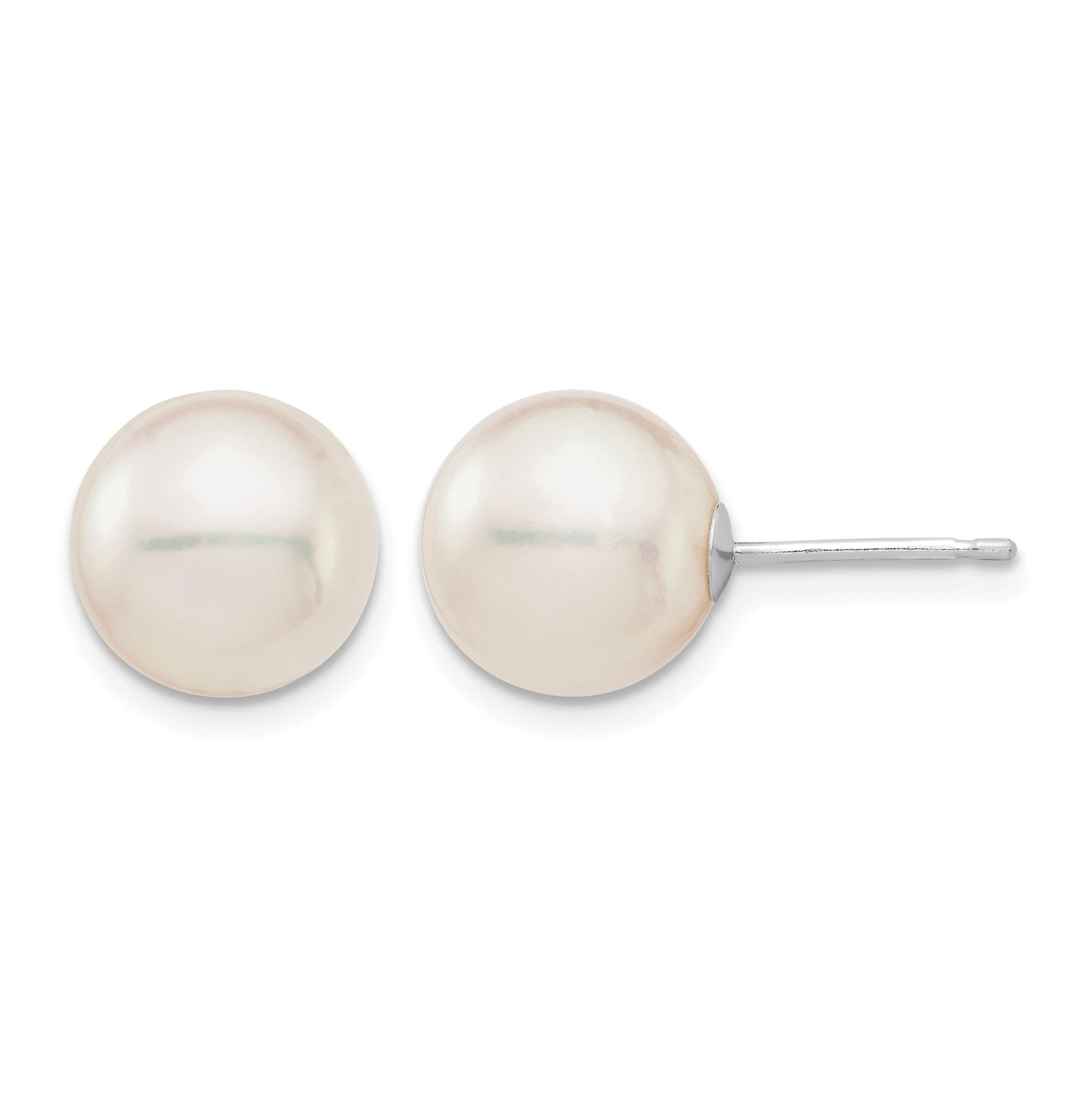 14k White Gold 9-10mm White Round Akoya Saltwater Cultured Pearl Post Earrings