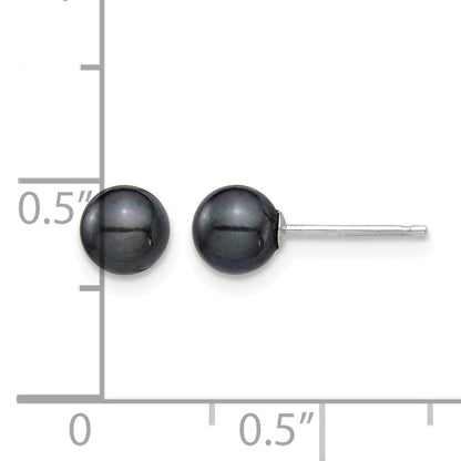 14k White Gold 5-6mm Black Round Akoya Saltwater Cultured Post Earrings