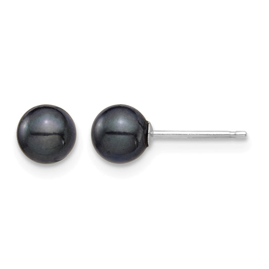 14k White Gold 5-6mm Black Round Akoya Saltwater Cultured Post Earrings