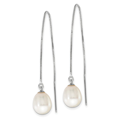14k White Gold 6-8mm White Teardrop Freshwater Cultured Pearl Threader Earrings