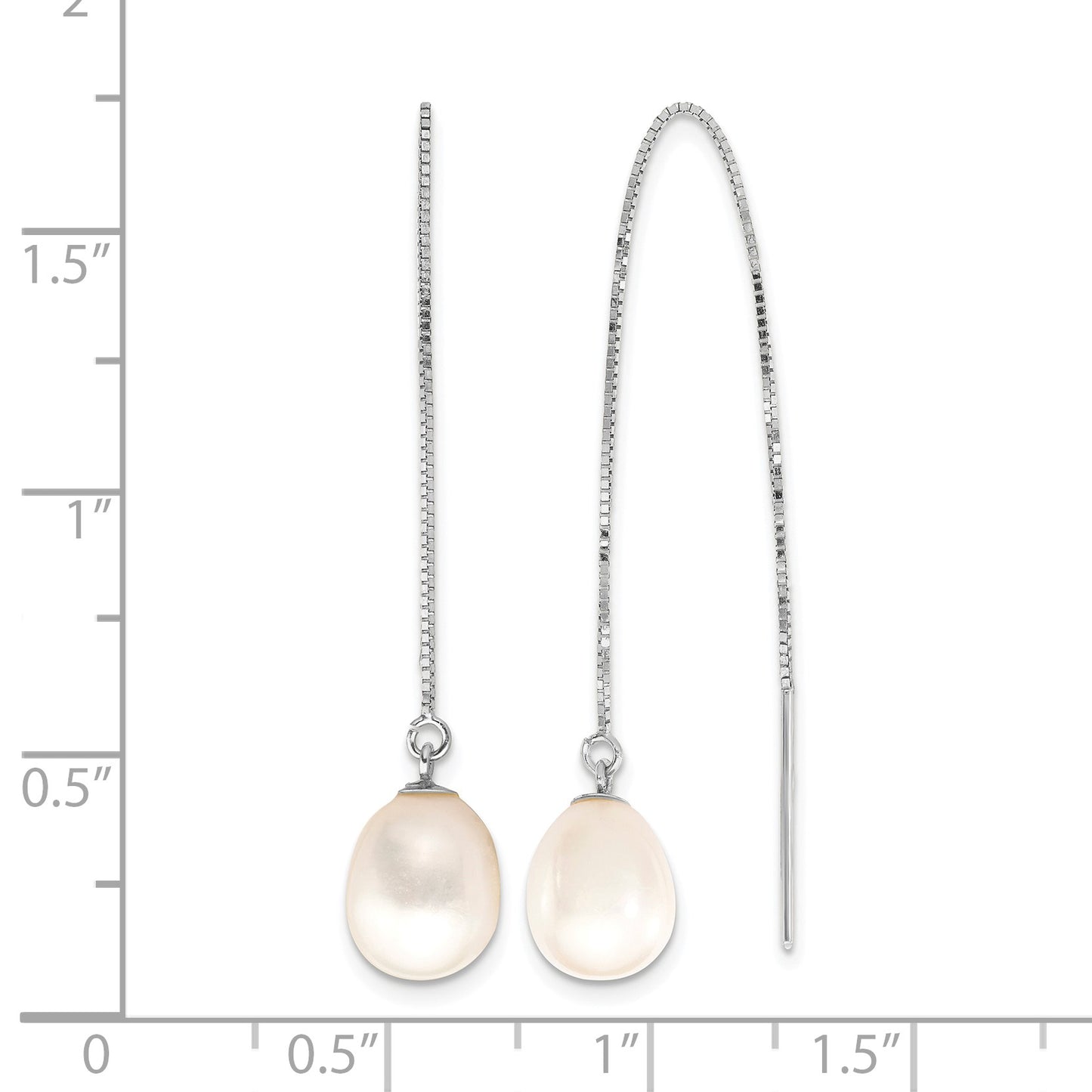 14k White Gold 6-8mm White Teardrop Freshwater Cultured Pearl Threader Earrings
