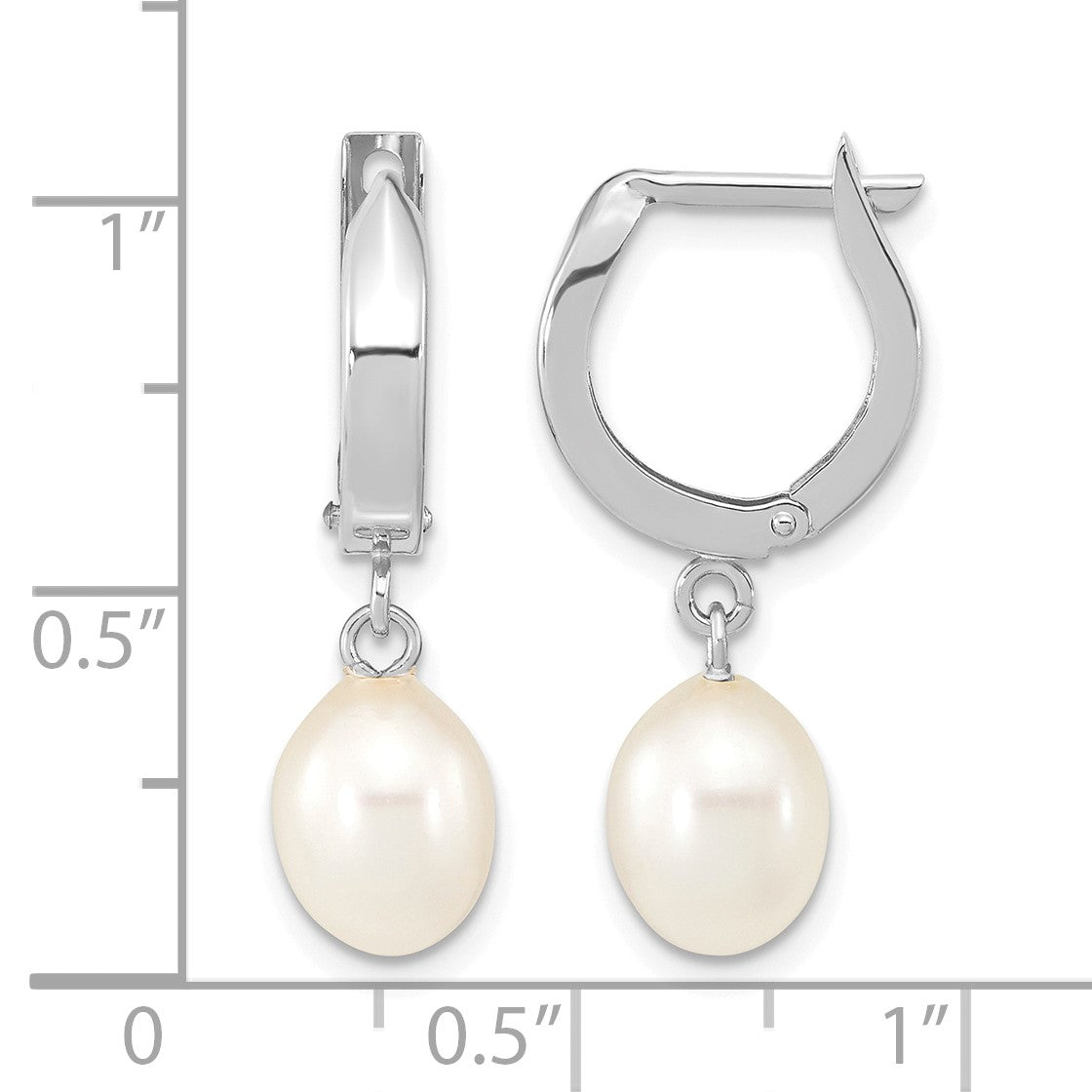 14k White Gold 6-7mm White Teardrop Freshwater Cultured Pearl Hoop Dangle Earrings