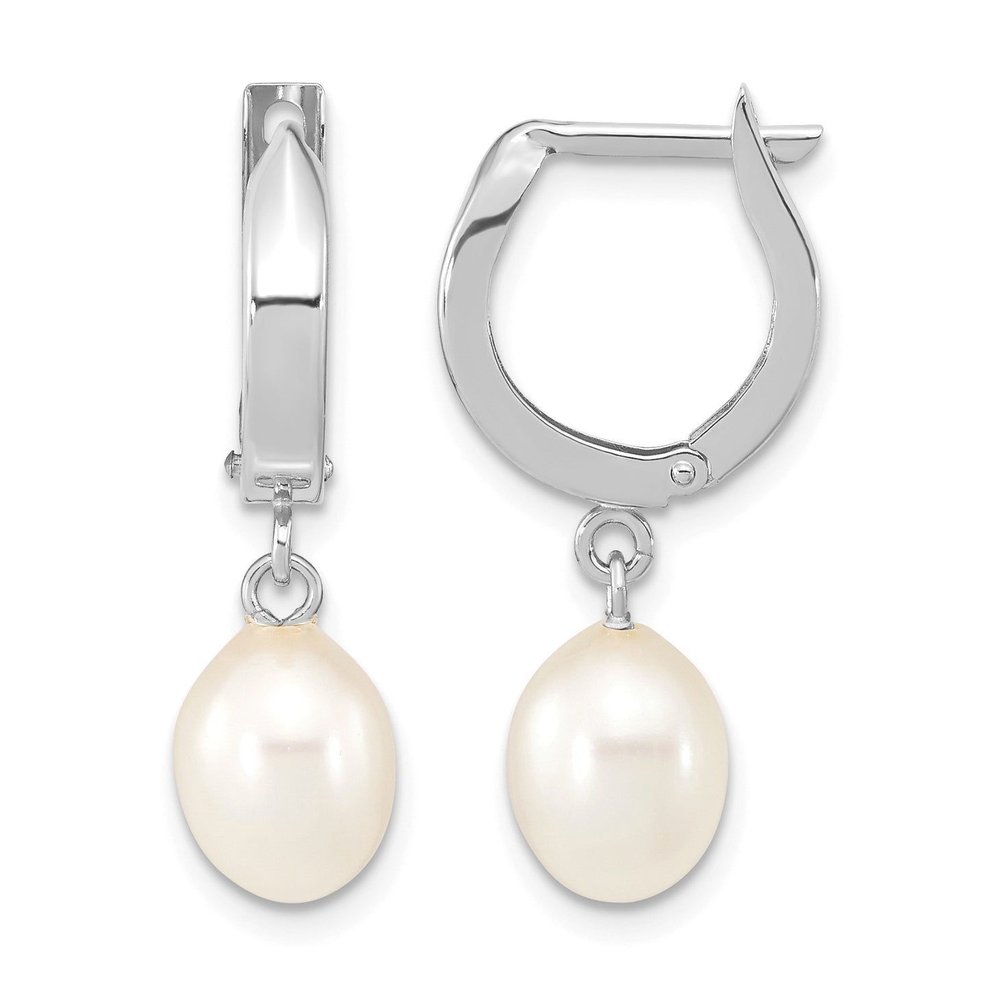 14k White Gold 6-7mm White Teardrop Freshwater Cultured Pearl Hoop Dangle Earrings