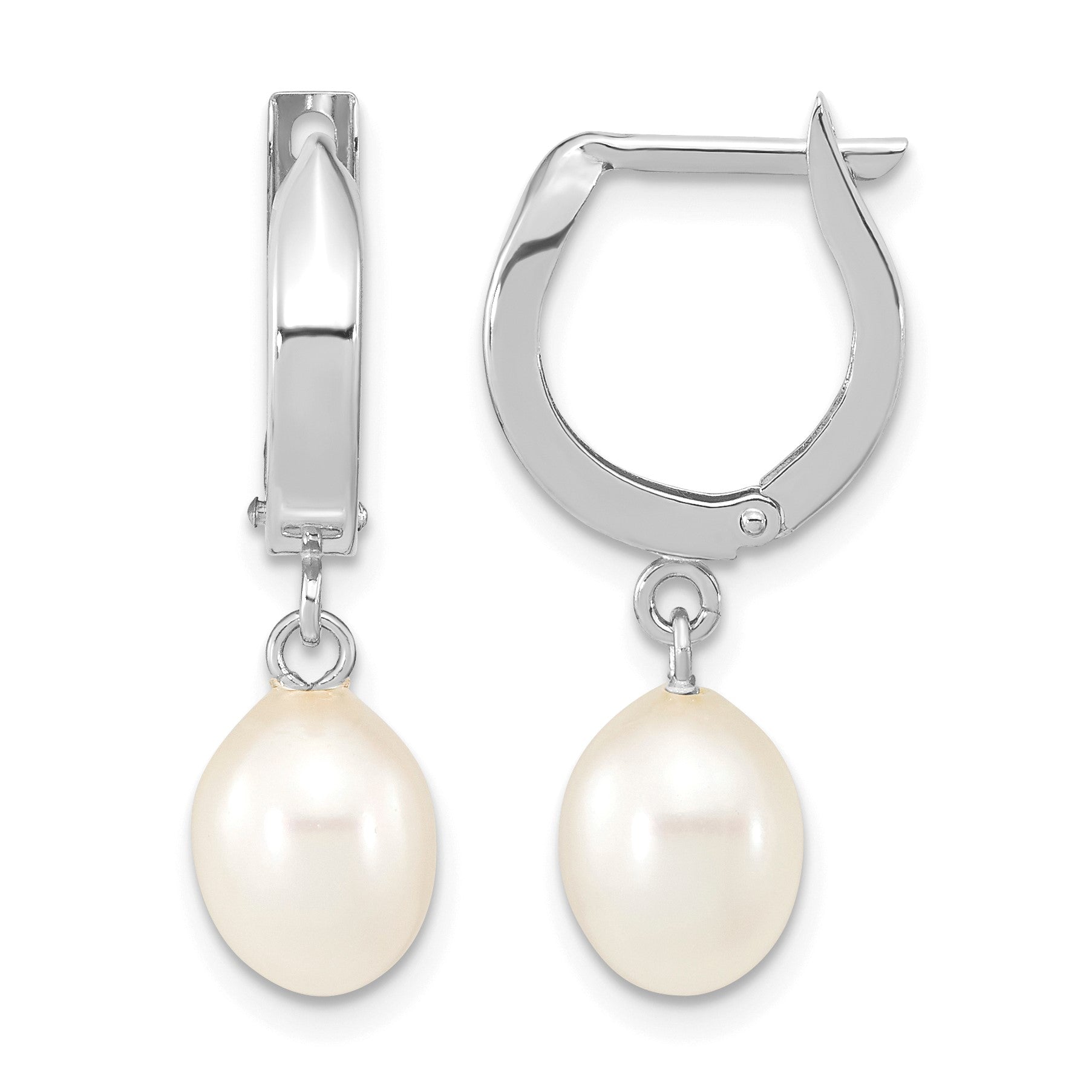 14k White Gold 6-7mm White Teardrop Freshwater Cultured Pearl Hoop Dangle Earrings