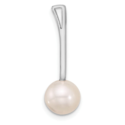 14K White Gold 8-9mm Round White Freshwater Cultured Pearl Drop Chain Slide