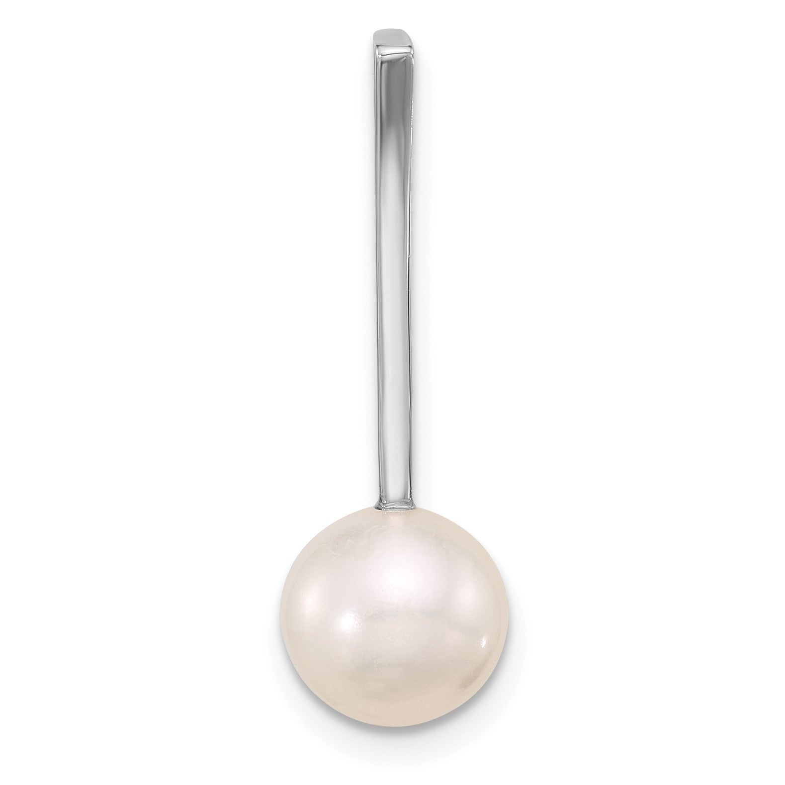 14K White Gold 8-9mm Round White Freshwater Cultured Pearl Drop Chain Slide