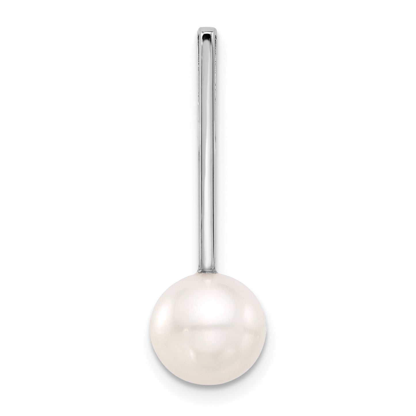 14K White Gold 8-9mm Round White Freshwater Cultured Pearl Drop Chain Slide