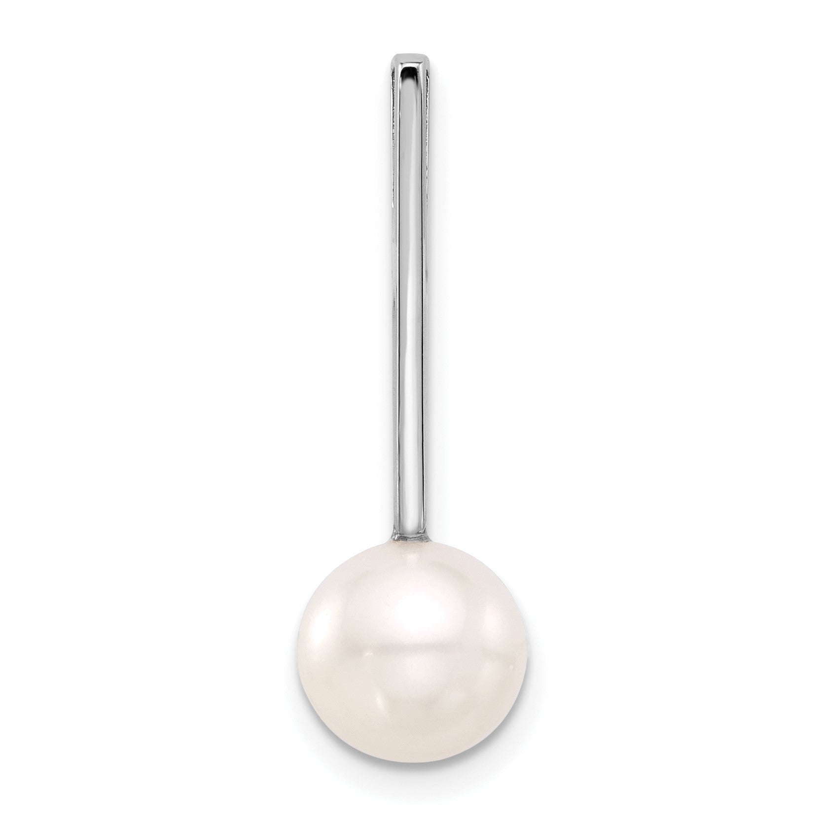 14K White Gold 8-9mm Round White Freshwater Cultured Pearl Drop Chain Slide