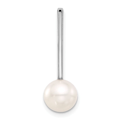 14K White Gold 8-9mm Round White Freshwater Cultured Pearl Drop Chain Slide