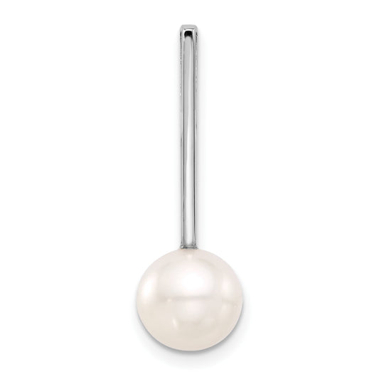 14K White Gold 8-9mm Round White Freshwater Cultured Pearl Drop Chain Slide