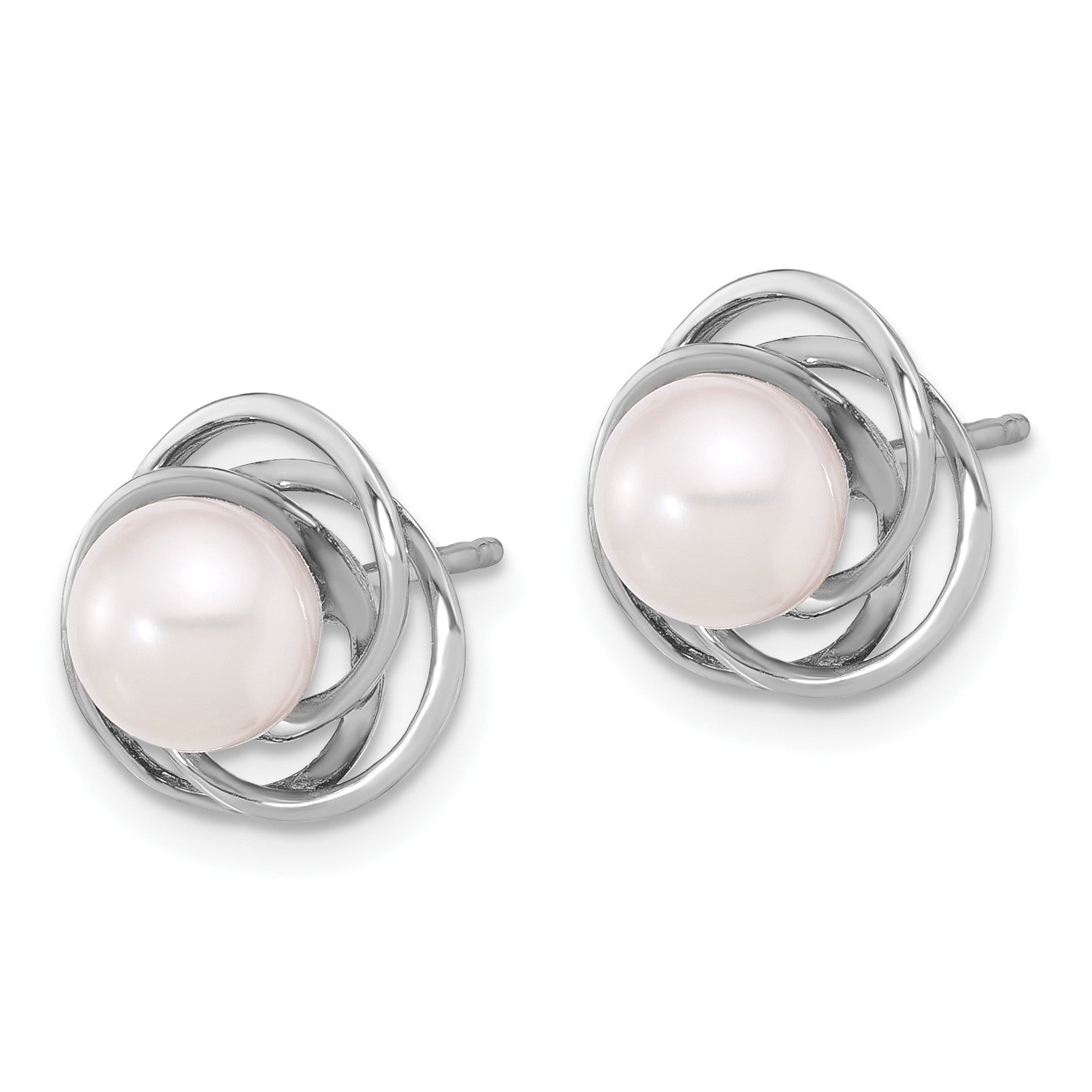 14k White Gold 6-7mm White Round Akoya Saltwater Cultured Pearl Love Knot Post Earrings