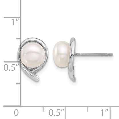 14k White Gold 7-8mm White Button Freshwater Cultured Pearl Post Earrings