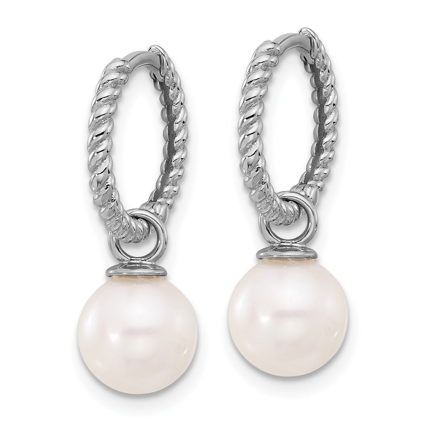 14k White Gold 7-8mm Black and White Freshwater Cultured Pearl Removable Dangle Hoop Earrings