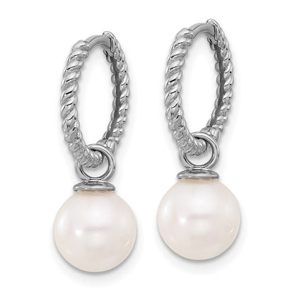 14k White Gold 7-8mm Black and White Freshwater Cultured Pearl Removable Dangle Hoop Earrings