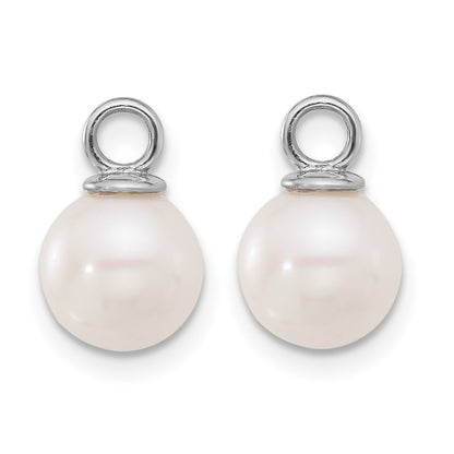 14k White Gold 7-8mm Black and White Freshwater Cultured Pearl Removable Dangle Hoop Earrings