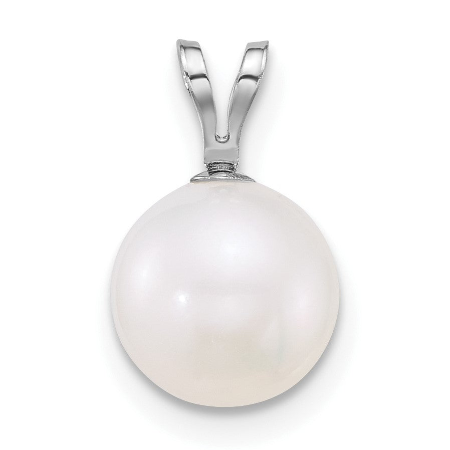 14k White Gold Polished 8-9mm Round White Freshwater Cultured Pearl Pendant